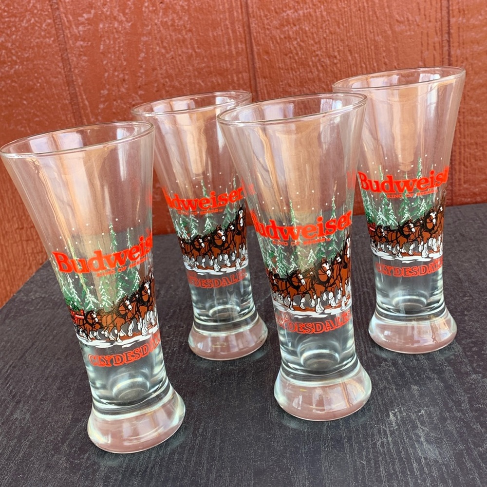 🐴 4 Budweiser Clydesdales Beer Glasses